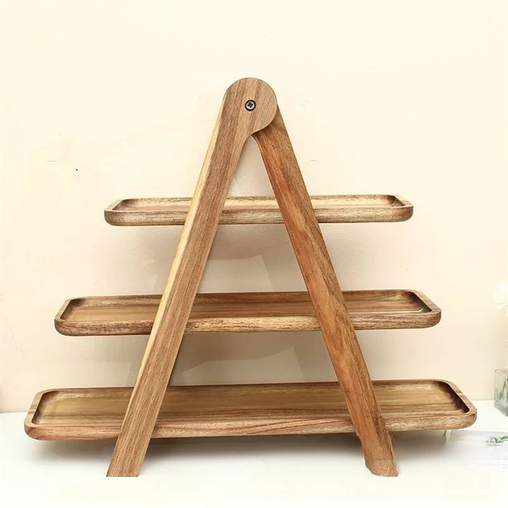Bulk Multifunctional Wooden Shelving Rack Foldable 3-Tray Storage Stand For Kitchen And Picnic factory