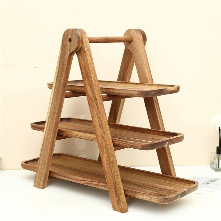 Bulk Multifunctional Wooden Shelving Rack Foldable 3-Tray Storage Stand For Kitchen And Picnic suppliers